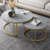 CraftThink Coffee Table Set, Contemporary Round Nesting Table Side Table End Table Stone Frame Without Drawers for Living Room, 27.5" L x 27.5" W x 18" H + 19.5" L x 19.5" W x 15" HGrey & Gold view 1