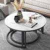 CraftThink Coffee Table Set, Contemporary Round Nesting Table Side Table End Table Stone Frame Without Drawers for Living Room, 27.5" L x 27.5" W x 18" H + 19.5" L x 19.5" W x 15" HGrey & Gold view 3