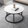 CraftThink Coffee Table Set, Contemporary Round Nesting Table Side Table End Table Stone Frame Without Drawers for Living Room, 27.5" L x 27.5" W x 18" H + 19.5" L x 19.5" W x 15" HGrey & Gold view 4
