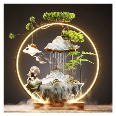 AFGZQ Tabletop Fountain Waterscape Smoke Fountain Chinese Aromatherapy Stove Lamp Ring Ceramics Rockery Waterfall, Creative Lucky Ornament (Color : Style 4)