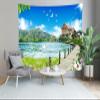 BELECO Mountain Lake Tapestry 118x78 Inch Lakeside Nature Tapestry Green Mountain Lake Wooden House Bridge White Dove Spring Landscape Tapestry Wall Hanging Decor Tapestry for Bedroom Living Room view 2