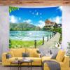 BELECO Mountain Lake Tapestry 118x78 Inch Lakeside Nature Tapestry Green Mountain Lake Wooden House Bridge White Dove Spring Landscape Tapestry Wall Hanging Decor Tapestry for Bedroom Living Room view 4