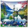 BELECO Lake Mountain Scenery Tapestry Asian Style Nature Tapestry Forest Blue Lake Crane Lotus Spring Flowers Landscape Tapestry Blanket for Bedroom Living Room Dorm Decor view 1