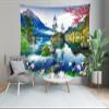 BELECO Lake Mountain Scenery Tapestry Asian Style Nature Tapestry Forest Blue Lake Crane Lotus Spring Flowers Landscape Tapestry Blanket for Bedroom Living Room Dorm Decor view 2