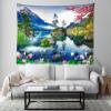 BELECO Lake Mountain Scenery Tapestry Asian Style Nature Tapestry Forest Blue Lake Crane Lotus Spring Flowers Landscape Tapestry Blanket for Bedroom Living Room Dorm Decor view 3