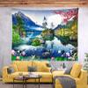 BELECO Lake Mountain Scenery Tapestry Asian Style Nature Tapestry Forest Blue Lake Crane Lotus Spring Flowers Landscape Tapestry Blanket for Bedroom Living Room Dorm Decor view 4