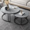 CraftThink Coffee Table Set, Contemporary Round Nesting Table Side Table End Table Stone Frame Without Drawers for Living Room, 27.5" L x 27.5" W x 18" H + 19.5" L x 19.5" W x 15" HGrey & Black view 1