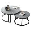 CraftThink Coffee Table Set, Contemporary Round Nesting Table Side Table End Table Stone Frame Without Drawers for Living Room, 27.5" L x 27.5" W x 18" H + 19.5" L x 19.5" W x 15" HGrey & Black view 3