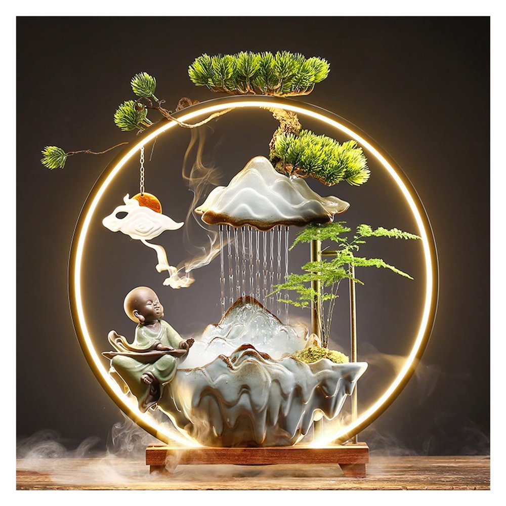 AFGZQ Tabletop Fountain Waterscape Smoke Fountain Chinese Aromatherapy Stove Lamp Ring Ceramics Rockery Waterfall, Creative Lucky Ornament (Color : Style 3)