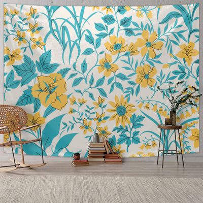 OKCELL Cartoon Cute Blue and Yellow Flowers Tapestry Wall Hanging Decor Colorful Wall Tapestry Boho Tapestry Hippie Tapestries Vibrant Home Decoration for Dorm,Living Room,Bedroom(Large-70L x 90W)(180cm x 230cm)