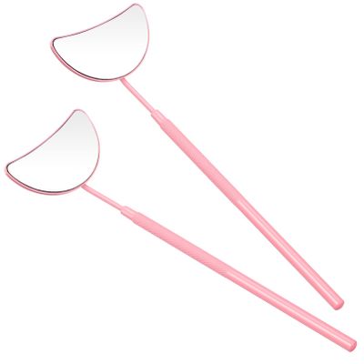 Beaupretty Handheld Eyelash Extension Mirror Set 2pcs Glass Lenses Non-slip Handle Half-moon Shape Ideal for