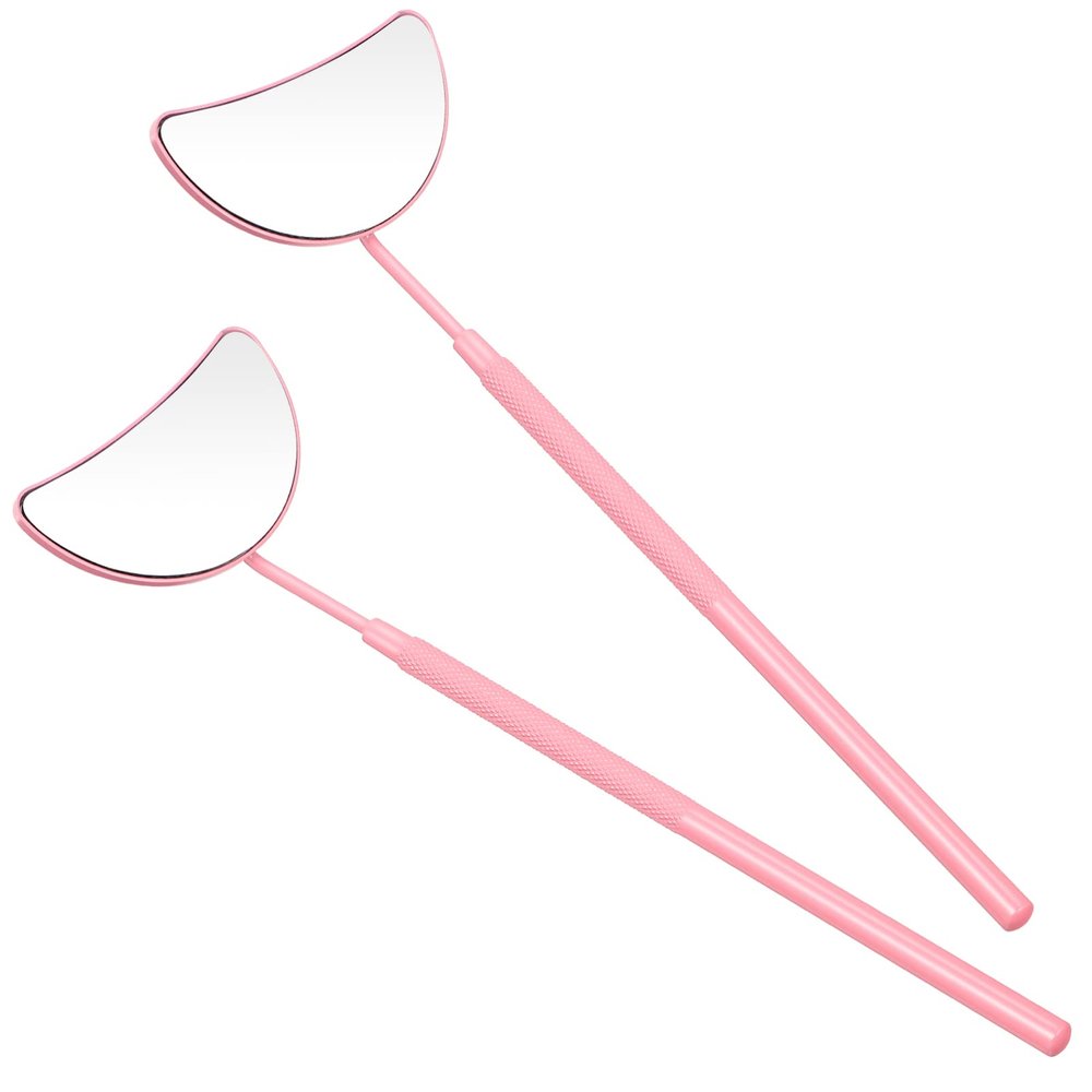 Beaupretty Handheld Eyelash Extension Mirror Set 2pcs Glass Lenses Non-slip Handle Half-moon Shape Ideal for