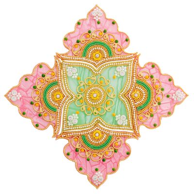 Floor Rangoli Acrylic Handcrafted Indian Traditional Home Dcor for Festival Wedding Party Wall Interior Decoration and Gifting (Pink Green)
