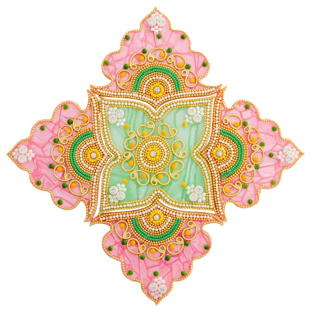 Floor Rangoli Acrylic Handcrafted Indian Traditional Home Dcor for Festival Wedding Party Wall Interior Decoration and Gifting (Pink Green)