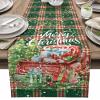 Table Runner Dresser Scarves, Merry Christmas Truck Xmas Tree Red Green Lattice Table Runners 13x108 Inches Long,Non-Slip Washable Kitchen Dining Coffee Table Decor for Farmhouse Party Holiday Dinner view 1