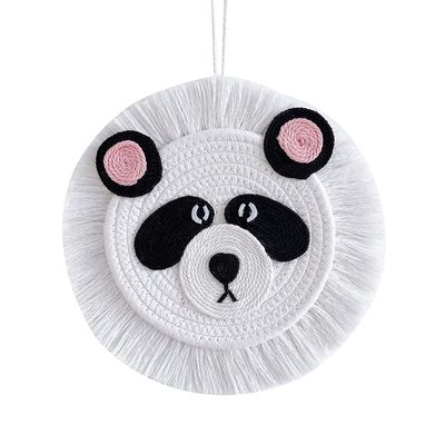 Hand Woven Knitted Animal Head Wall Hanging Macrame Woven Crafted Animal Head Pendant Wall Art Cute Cartoon Panda Head with Tassels for Adults Home Bedroom Nursery Decoration (Panda Design)