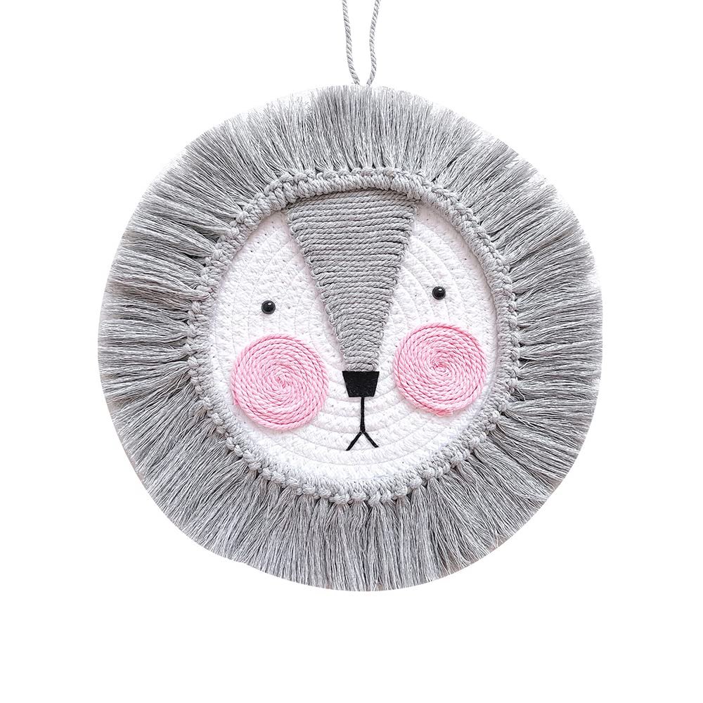 Hand Woven Knitted Animal Head Wall Hanging Macrame Woven Crafted Animal Head Pendant Wall Art Cute Cartoon Fox Head with Tassels for Adults Home Bedroom Nursery Decoration (Fox Design)
