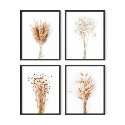 HAUS AND HUES Flower Wall Decor - Set of 4 Floral Wall Art, Framed Flower Paintings, Floral Pictures, Frameable Botanical Posters (11x14, Black Frame)