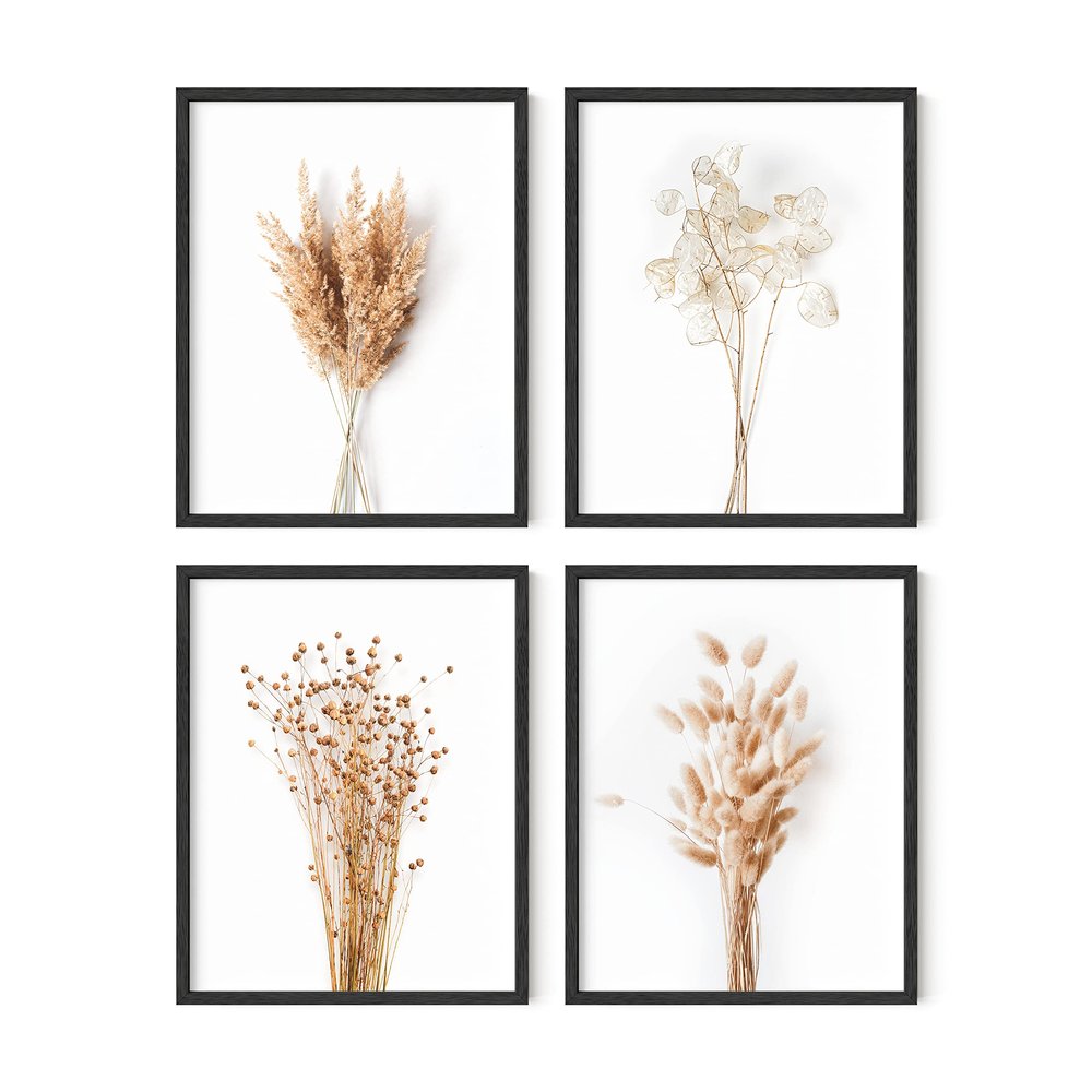 HAUS AND HUES Flower Wall Decor - Set of 4 Floral Wall Art, Framed Flower Paintings, Floral Pictures, Frameable Botanical Posters (11x14, Black Frame)