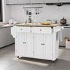 Squireewo Kitchen Cart with Wood Top and Drop Leaf Breakfast Bar, Rolling Mobile Kitchen Island Table on Wheels with Drawer and Storage Cabinet, Spice Rack, Towel Rack, White view 1