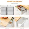 Squireewo Kitchen Cart with Wood Top and Drop Leaf Breakfast Bar, Rolling Mobile Kitchen Island Table on Wheels with Drawer and Storage Cabinet, Spice Rack, Towel Rack, White view 4