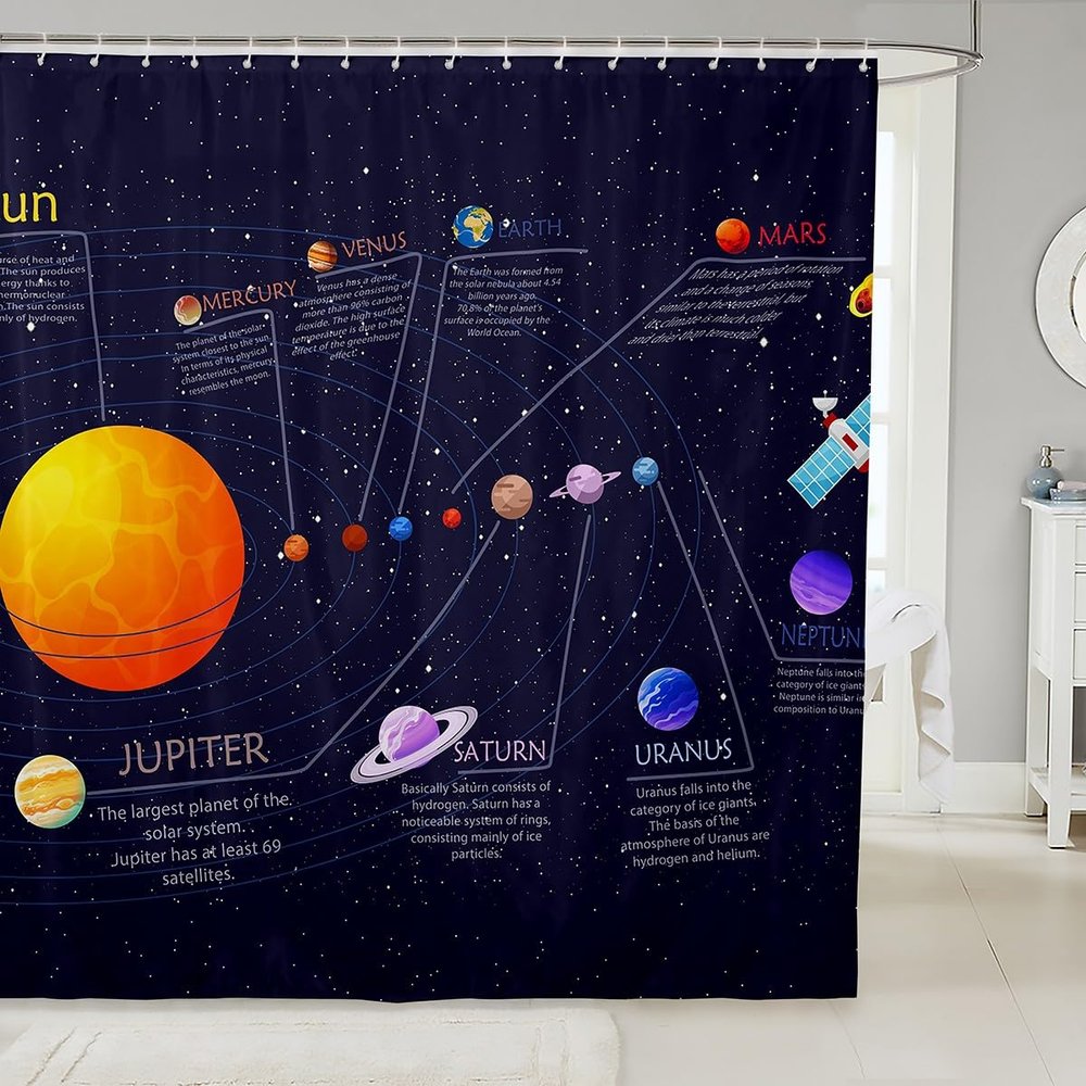 jejeloiu Outer Space Bath Curtain Solar System Shower Curtain for Kids Universe Planets Bathroom Shower Curtain Set Polyester Galaxy Blue Purple Decor Kids Bathroom Accessories 72"x72"