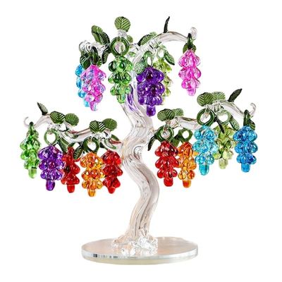 Crystal Grape Tree with 18 12 8 6 Grapes Fengshui Craft Home Decor Figurines Christmas New Year Gifts Souvenirs Decor Ornament (Color : Multicolor, Size : 12 Hangs)