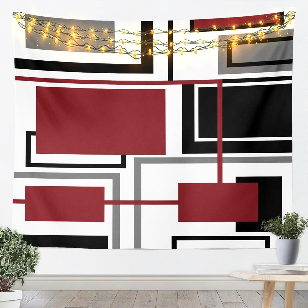 Geometric Abstract Squares Kids Tapestry,Grids Diamond Patchwork Wall Tapestries,Girls Boys Adults Room Decor,Red Black White Fashion Wall Hanging,Bright Home Wall Decor,XLarge 70.9 x 92.5 Inches