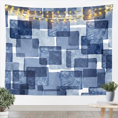 Geometric Squares Patchwork Kids Tapestry,Abstract Art Graffiti Style Wall Tapestries,Girls Boys Adults Room Decor,Modern Fashion Wall Hanging,Blue Gradient Home Wall Decor,Large 59.1 x 82.7 Inches