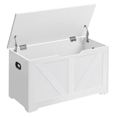 VASAGLE Storage Chest, Storage Trunk with 2 Safety Hinges, Storage Bench, Shoe Bench, Farmhouse Style, 15.7 x 31.5 x 18.1 Inches, for Entryway, Bedroom, Living Room, Cloud White ULSB062T14