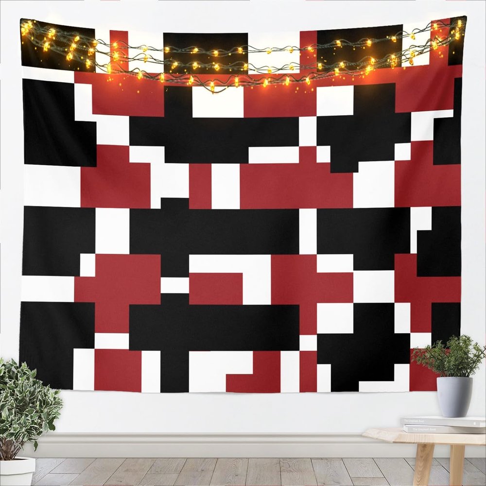 Geometric Squares Patchwork Kids Tapestry,Modern Abstract Art Wall Tapestries,Girls Boys Adults Room Decor,Red Black White Artwork Wall Hanging,Chic Fashion Home Wall Decor,Large 59.1 x 82.7 Inches