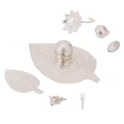 Vishaka Arts Pan Supari Nariyal Coconut Tulsi Elaichi Cardamom Laung Clove Rice Flower in Pure Silver Hindu Religion Prayer Items