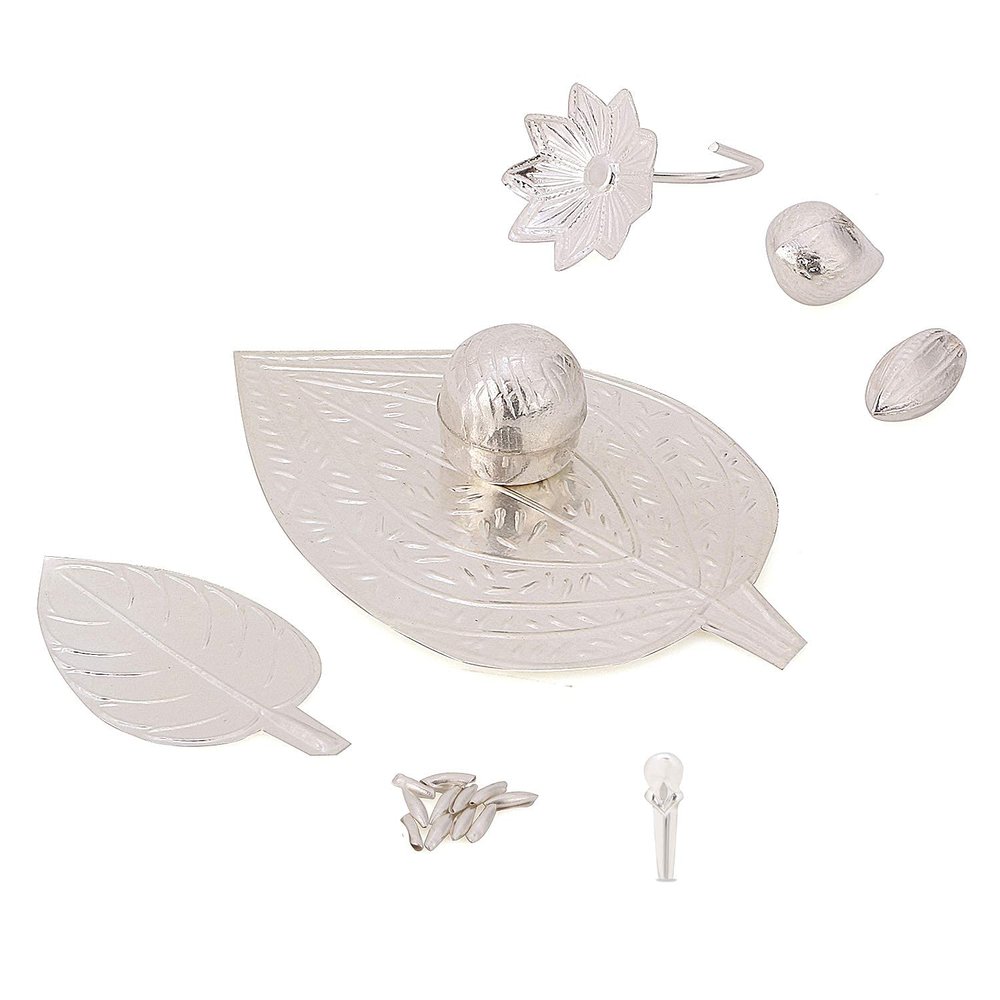 Vishaka Arts Pan Supari Nariyal Coconut Tulsi Elaichi Cardamom Laung Clove Rice Flower in Pure Silver Hindu Religion Prayer Items