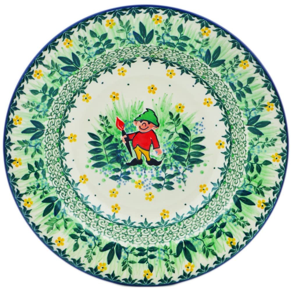 Polmedia Polish Pottery Pasta Bowl 9-inch UNIKAT - Green Tranquility Pattern Handmade in Boleslawiec Poland by Ceramika Artystyczna + Certificate of Authenticity