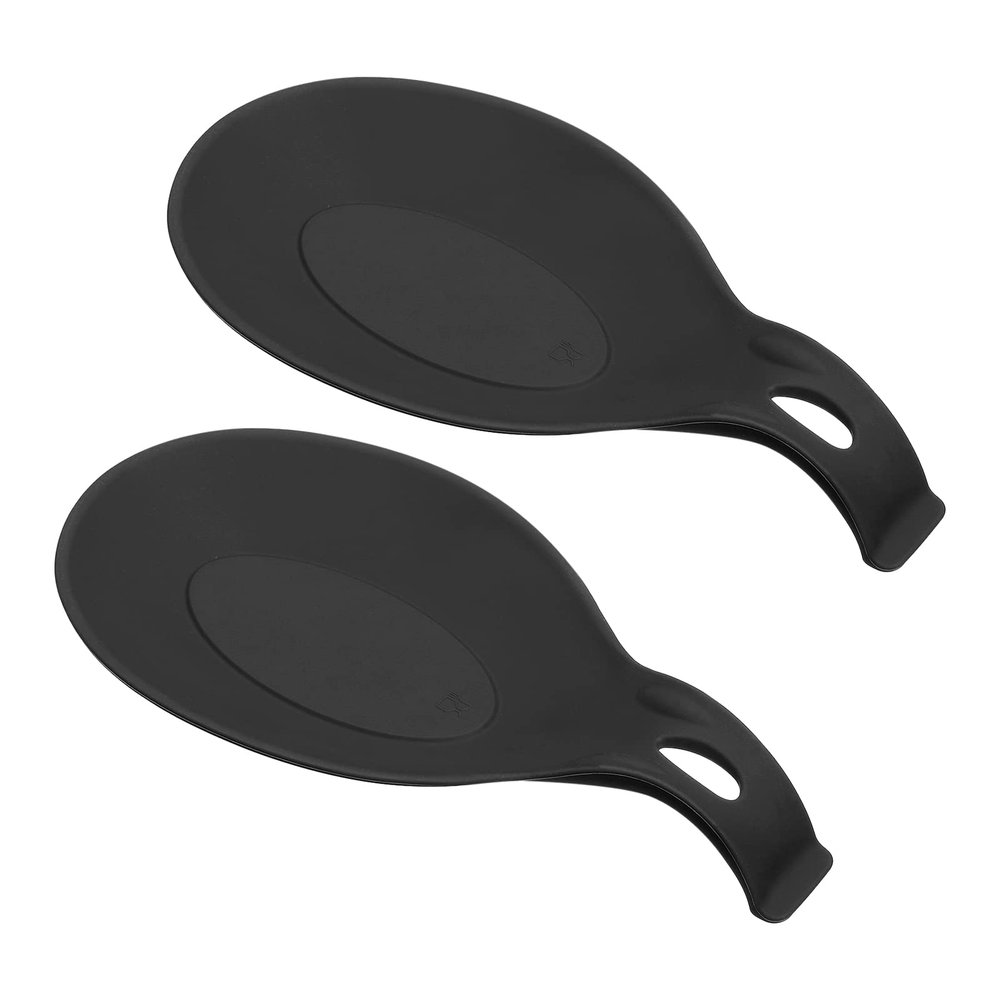 uxcell Silicone Spoon Rest, 9.25" x 4.72" Heat Resistant Kitchen Utensil Holder Spatula Ladle Rest for Counter Stove Top, Black 2Pcs