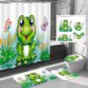 Amagical 4Pcs Green Funny Frog Shower Curtain Set with Bathroom Mat Set,Frog Sits on Leaf Decor Kids Bath Tub Mat Contour Mat Toilet Cover and Shower Curtain view 1