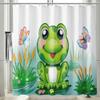Amagical 4Pcs Green Funny Frog Shower Curtain Set with Bathroom Mat Set,Frog Sits on Leaf Decor Kids Bath Tub Mat Contour Mat Toilet Cover and Shower Curtain view 2