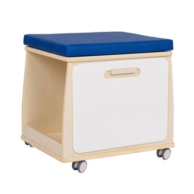 Childrens Factory Mobile Teacher Stool with Storage, Birch-Ply Wood, Blue Cushion, Kids Playroom and Classroom Must Haves, Assembly Required