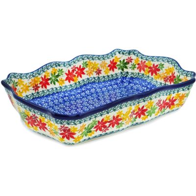 Polmedia Polish Pottery Rectangular Baker - Fall Vibes Pattern Handmade in Boleslawiec Poland by Ceramika Artystyczna + Certificate of Authenticity