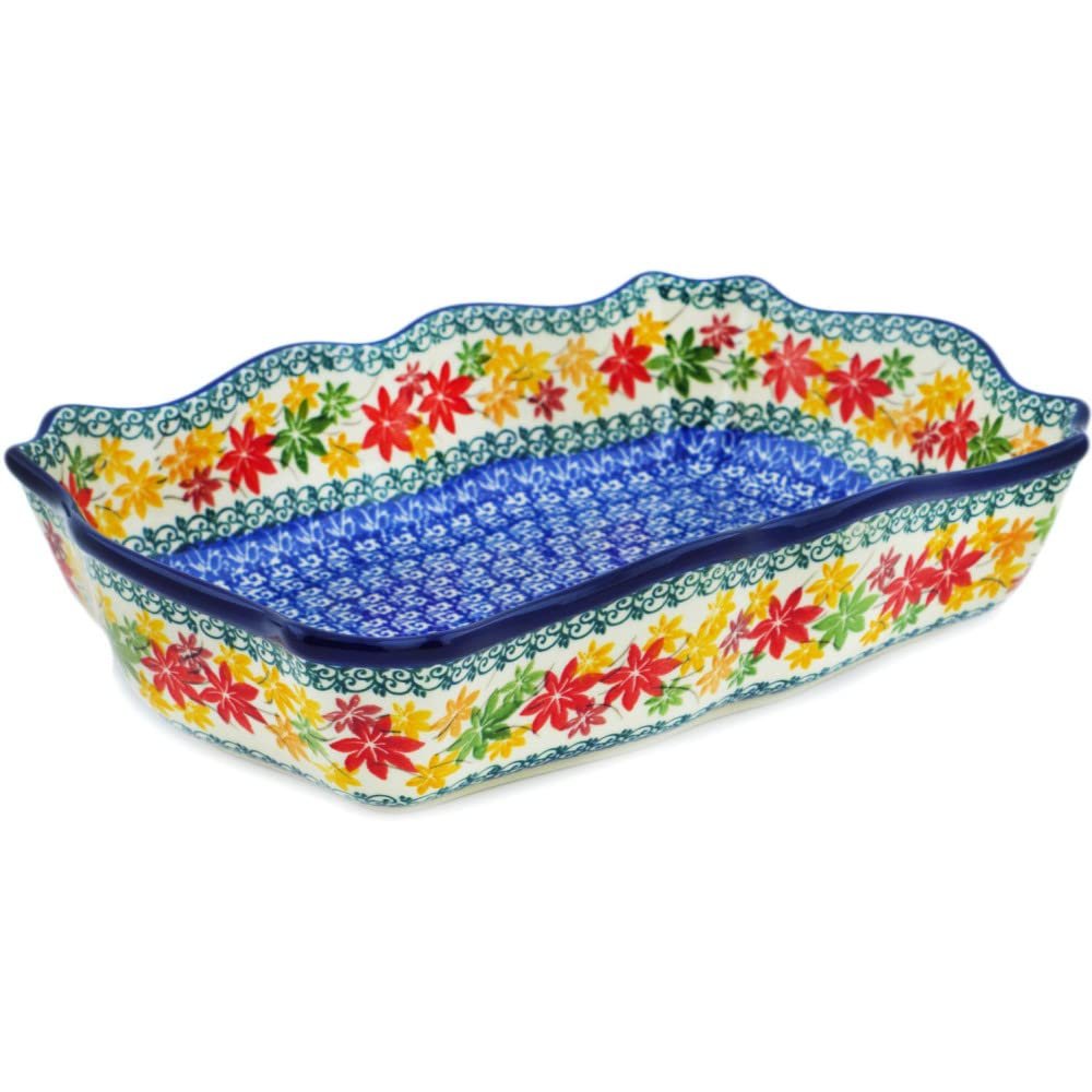 Polmedia Polish Pottery Rectangular Baker - Fall Vibes Pattern Handmade in Boleslawiec Poland by Ceramika Artystyczna + Certificate of Authenticity