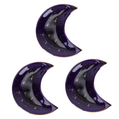 COLLBATH 3pcs Moon Tray Storage Bracelet Jewelry Plate Ceramic Tidy Organize for Bathroom