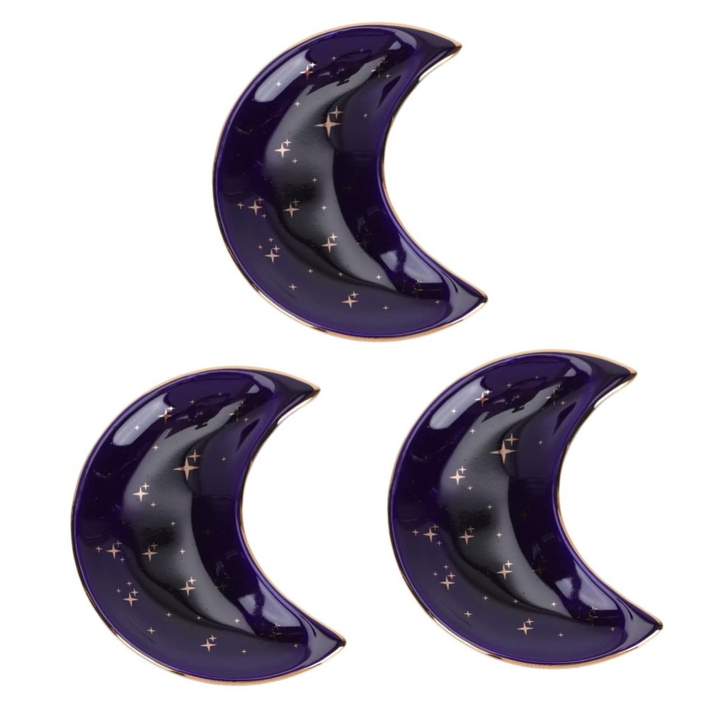 COLLBATH 3pcs Moon Tray Storage Bracelet Jewelry Plate Ceramic Tidy Organize for Bathroom