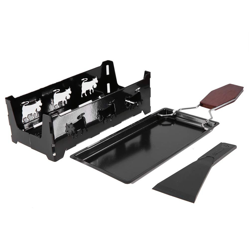Tbest Portable Non Stick Cheese Raclette Rotaster Baking Tray Stove with Wodd Handle Grilling Tool Single Raclette,Raclette,Individual Raclette, to, Raclette Maker,