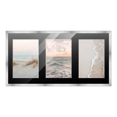 CustomPictureFrames.com 8.5x17 Silver Wood Collage Frame with Black Mat for 3 5x7 Pictures