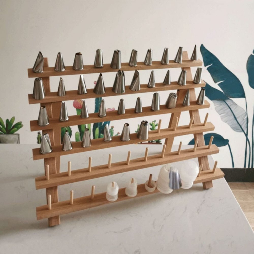 Foldable Lcing Frosting Nozzles Organizer Wood Piping Tips Shelf, Pastry Tips Rack Holder Stand for Kitchen, Baking Tools