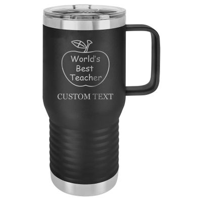 20-Ounce Vacuum Insulated Stainless Steel Tumbler Customized Double-Walled Laser Engraved Coffee Closing Travel Mug, Black The World's Best Teacher, Personalized
