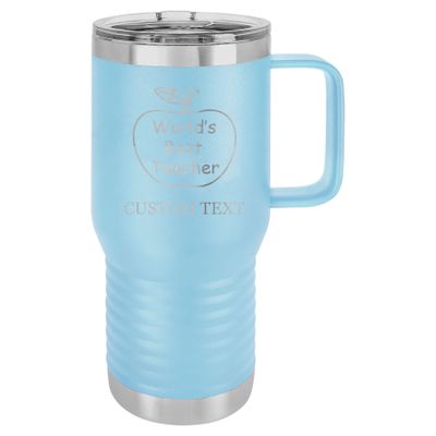 20-Ounce Vacuum Insulated Stainless Steel Tumbler Customized Double-Walled Laser Engraved Coffee Closing Travel Mug, Light Blue The World's Best Teacher, Personalized