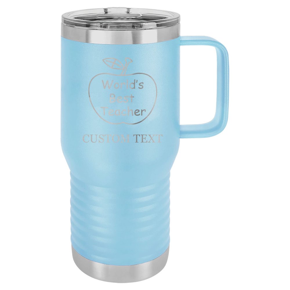 20-Ounce Vacuum Insulated Stainless Steel Tumbler Customized Double-Walled Laser Engraved Coffee Closing Travel Mug, Light Blue The World's Best Teacher, Personalized