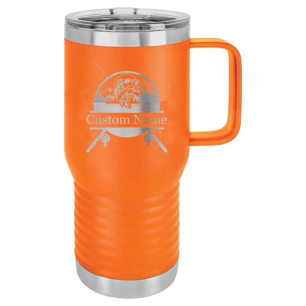 20-Ounce Vacuum Insulated Stainless Steel Tumbler Customized Double-Walled Laser Engraved Coffee Closing Travel Mug, Orange Bass Fishing Fisher, Personalized