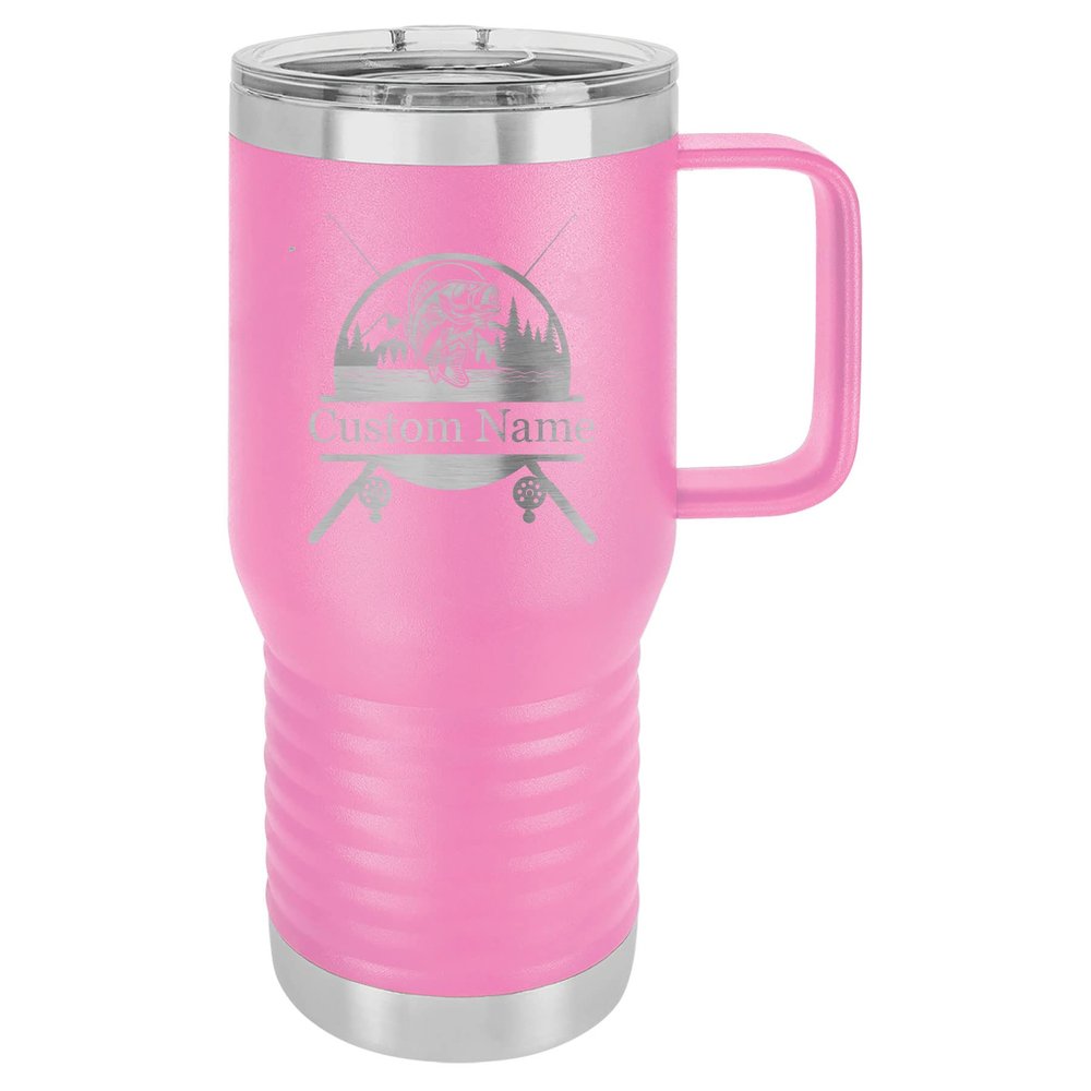 20-Ounce Vacuum Insulated Stainless Steel Tumbler Customized Double-Walled Laser Engraved Coffee Closing Travel Mug, Pink Bass Fishing Fisher, Personalized